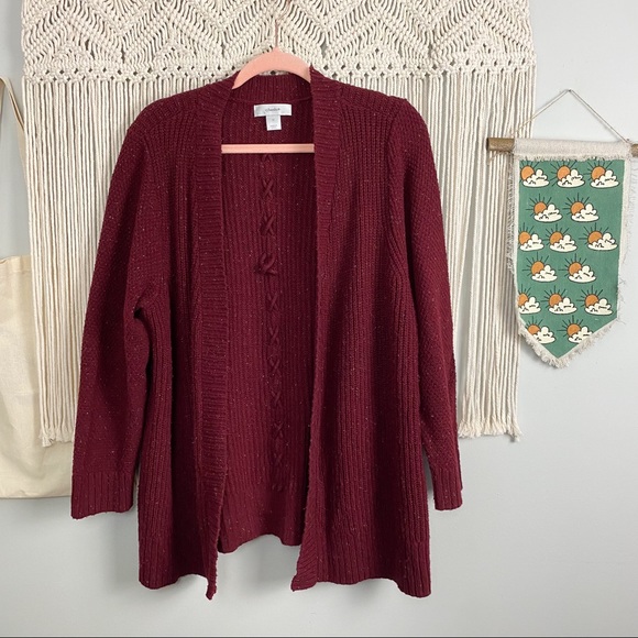 CJ Banks Lace Up Back Heathered Maroon Knit Sweater Cardigan Size 1X - Picture 11 of 11